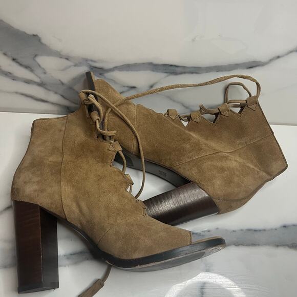 Frye Womens Tan Suede Gabby Ghillie Shooties Sz 7 Peep Toe Lace-Up Festival Boho - Picture 7 of 9